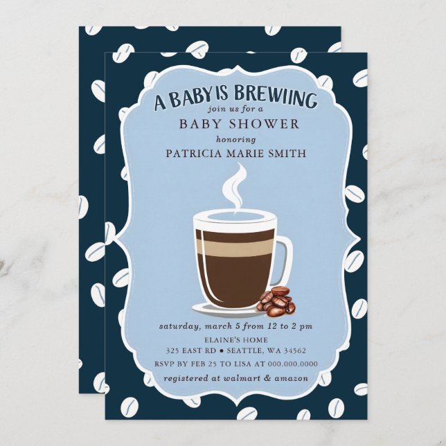 Convite Baby is Brewing Coffee Gender Neutral Baby Shower (Frente/Verso)