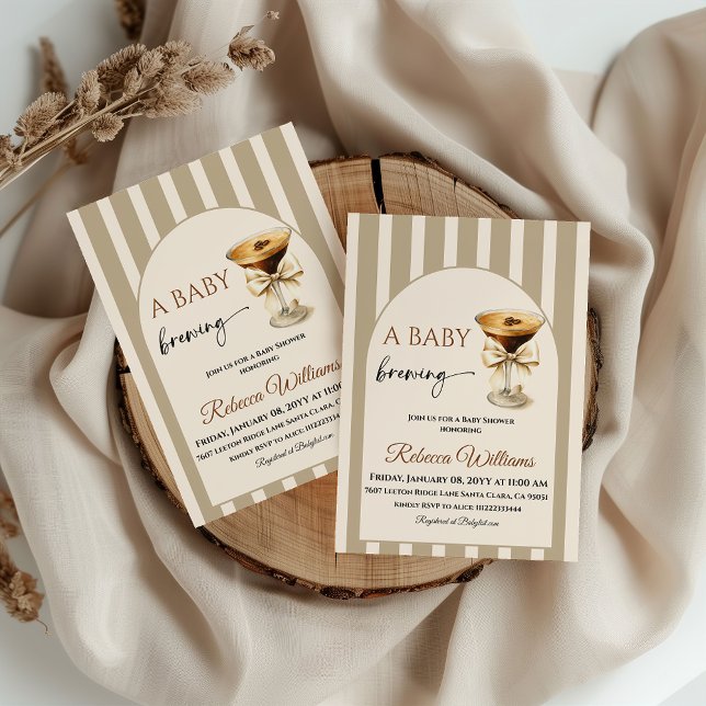 Convite Baby is Brewing Coffee Theme Beige Bow Baby Shower (Criador carregado)