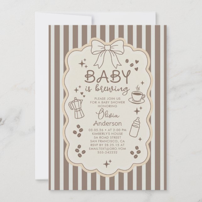 Convite Baby is Brewing Espresso Coffee Party Baby Shower (Frente)