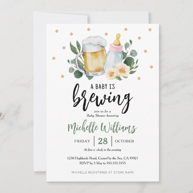 Convite Baby Is Brewing Greenery Baby Shower Invitation (Frente)