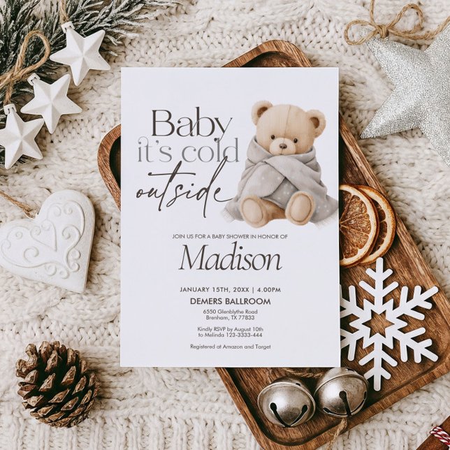 Convite Baby It’s Cold Outside Teddy Bear Baby Shower (Criador carregado)