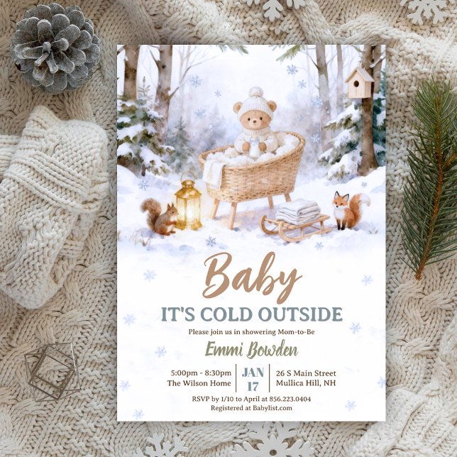 Convite Baby It’s Cold Outside Winter Woodland Baby Shower (Criador carregado)