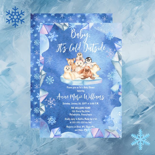 Convite Baby It's Cold Outside Arctic Animals Baby Shower  ("Baby, It's Cold Outside" Arctic Animals on Iceberg Winter Boy Baby Shower Invitation)