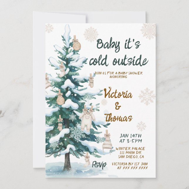 Convite Baby It's Cold Outside Baby Shower (Frente)
