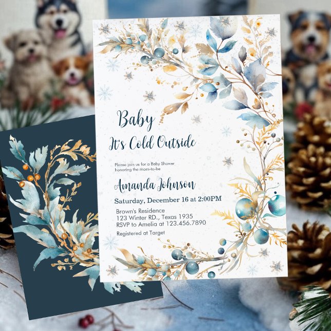 Convite Baby It's Cold Outside Baby Shower Navy Gold (Criador carregado)