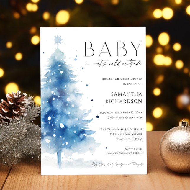 Convite Baby it's cold outside blue white boy baby shower (Criador carregado)