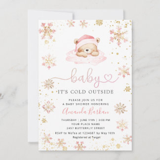 Convite Baby It's Cold Outside Boho Pink girl Baby Shower