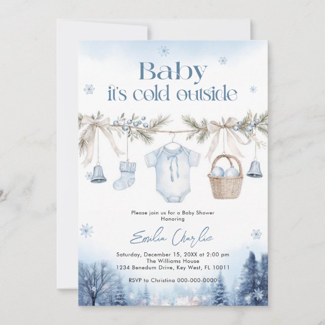 Convite Baby it's Cold Outside Boy Baby Shower (Frente)