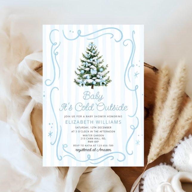 Convite Baby it's Cold Outside Christmas Blue Baby Shower (Criador carregado)