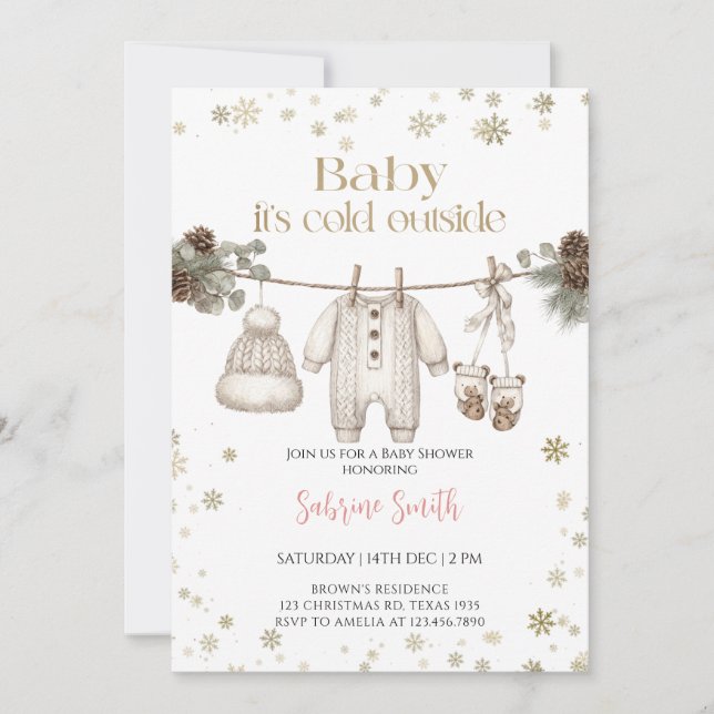 Convite Baby it's cold outside gender neutral Baby Shower  (Frente)