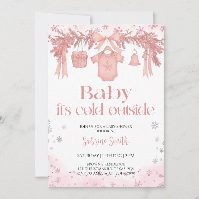 Convite Baby it's cold outside Girl clothes Baby Shower (Frente)