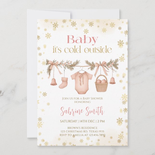 Convite Baby it's cold outside Girl clothes Baby Shower (Frente)