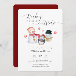 Convite Baby It's Cold Outside Penguin Snowman Baby Shower