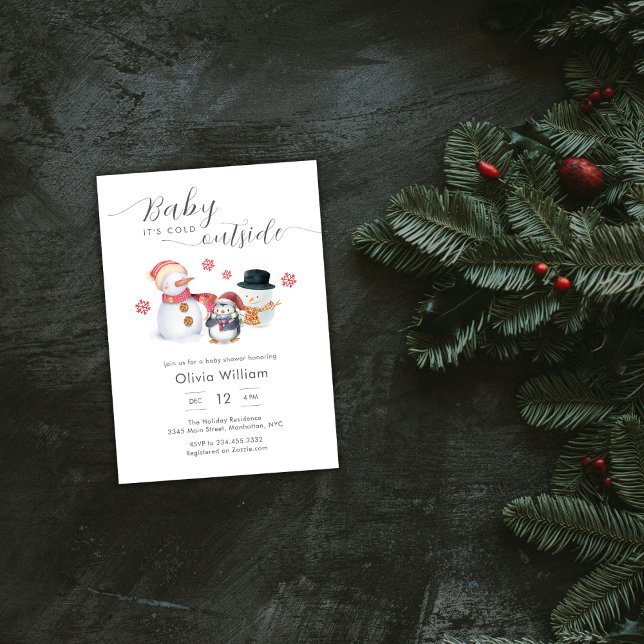 Convite Baby It's Cold Outside Penguin Snowman Baby Shower (Baby It's Cold Outside Penguin Snowman Baby Shower Invitation)