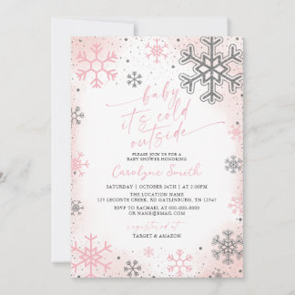 Convite Baby Its Cold Outside Pink Baby Shower Invitation