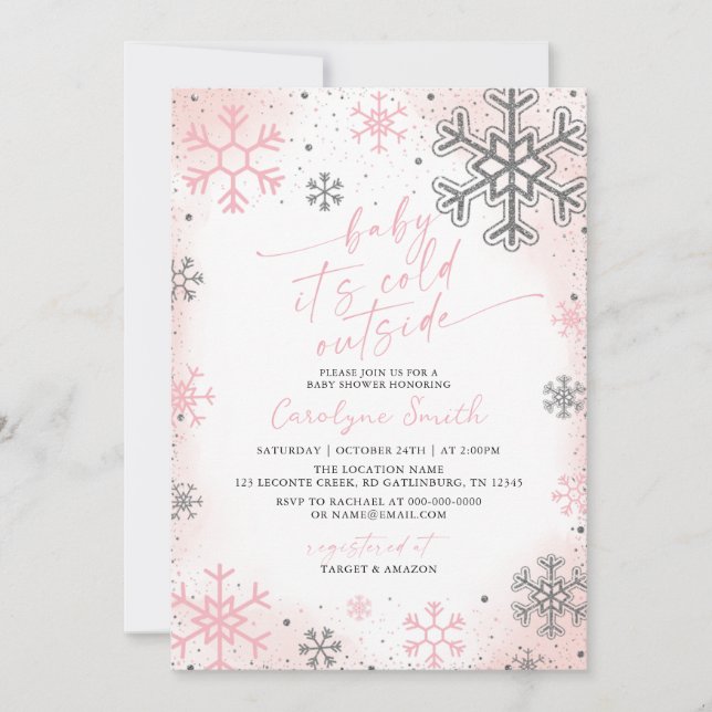 Convite Baby Its Cold Outside Pink Baby Shower Invitation (Frente)