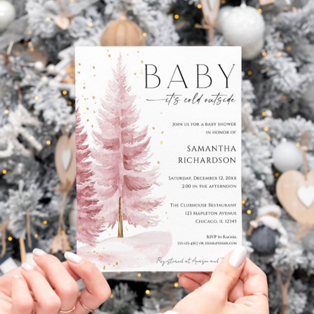 Convite Baby it's cold outside pink gold girl baby shower (Criador carregado)
