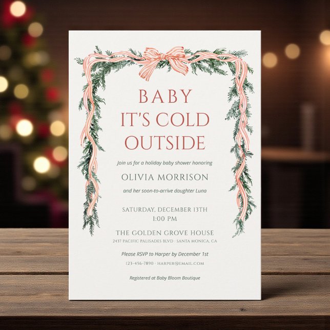 Convite Baby It's Cold Outside Red Bow Baby Shower (Criador carregado)
