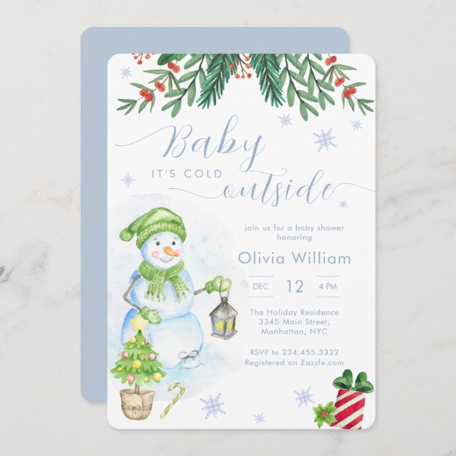 Convite Baby It's Cold Outside Snowman Baby Shower (Frente/Verso)