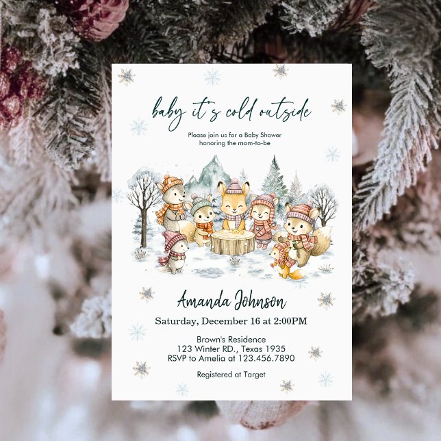 Convite Baby It's Cold Outside Winter Animals Baby Shower (Criador carregado)