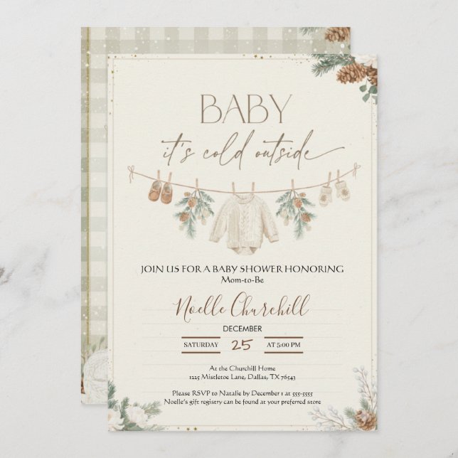Convite Baby It's Cold Outside Winter Baby Shower  (Frente/Verso)