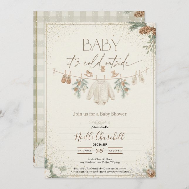 Convite Baby It's Cold Outside Winter Baby Shower  (Frente/Verso)