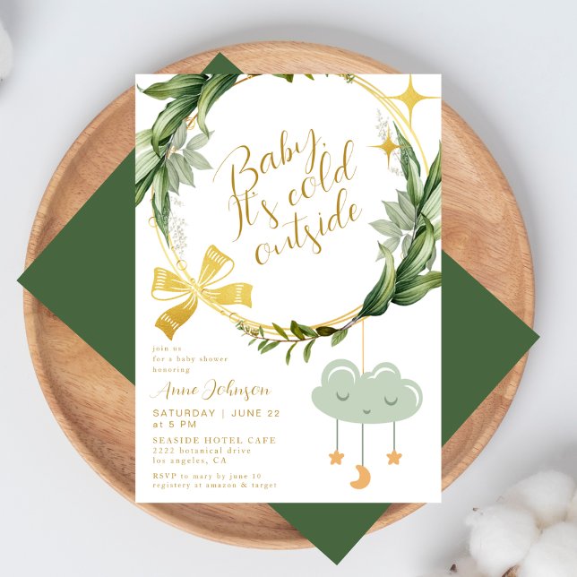 Convite Baby Its Cold Outside Winter Botanical Baby Shower (Criador carregado)