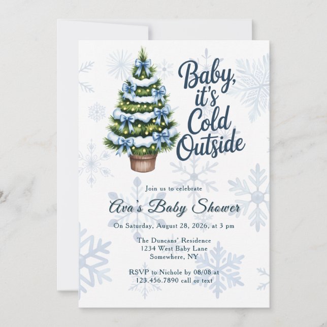 Convite Baby, It's Cold Outside Winter Boy Baby Shower  (Frente)