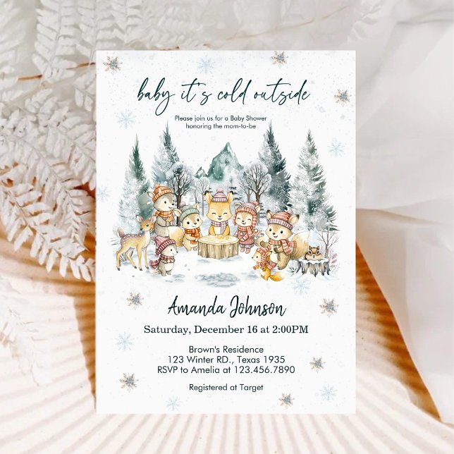 Convite Baby It's Cold Outside Winter Forest Baby Shower (Criador carregado)
