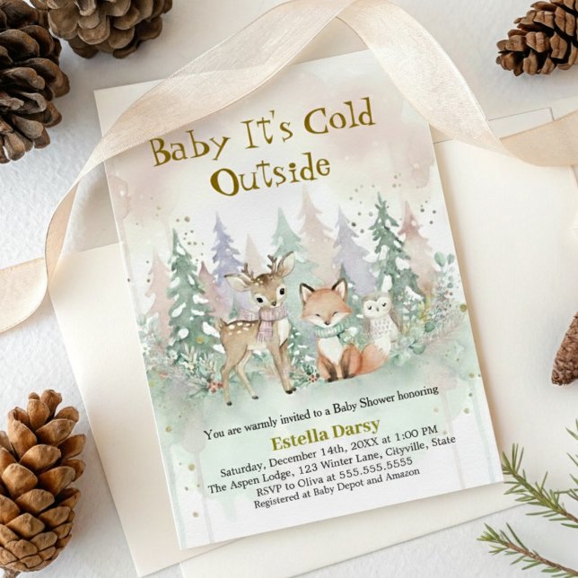 Convite Baby It's Cold Outside Winter Woodland Baby Shower (Criador carregado)