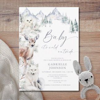 Convite Baby It's Cold Outside Winter Woodland Baby Shower