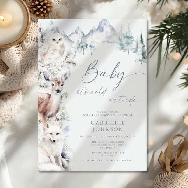 Convite Baby It's Cold Outside Winter Woodland Baby Shower (Criador carregado)