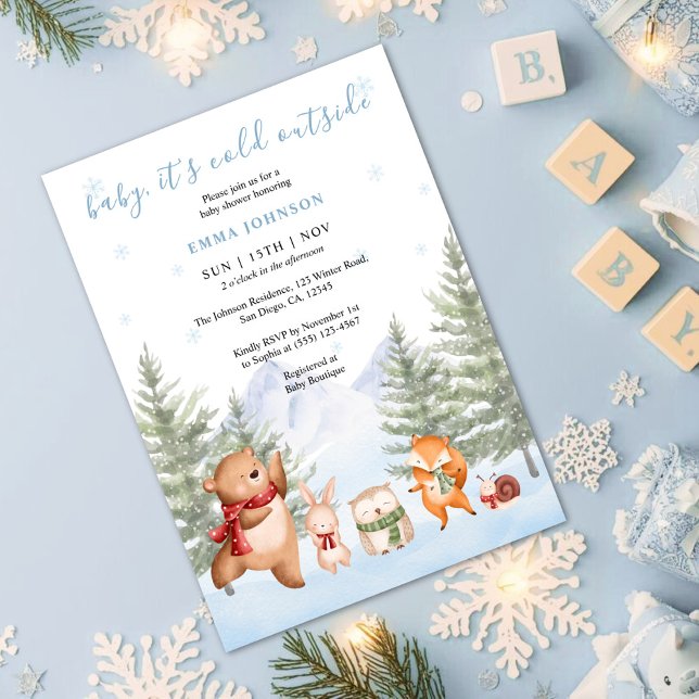 Convite Baby It's Cold Outside Winter Woodland Baby Shower (Criador carregado)