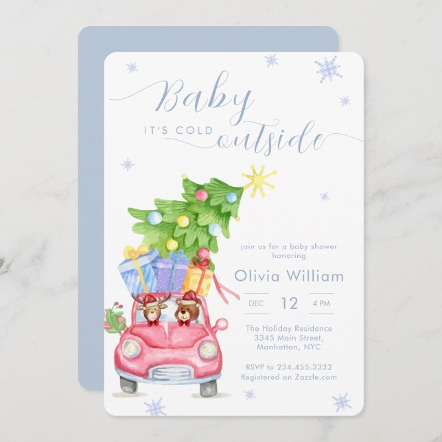 Convite Baby It's Cold Outside Woodland Animal Baby Shower (Frente/Verso)