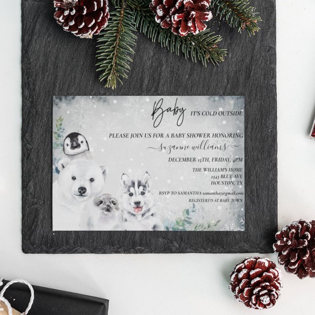 Convite Baby It's Fold Outside Artic Animal Chá Winter (Criador carregado)