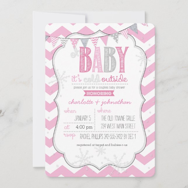 Convite Baby It's Fold Outside Pink Casal Invite (Frente)