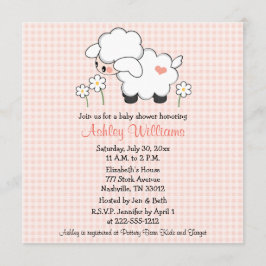 Convite Baby Lamb Baby Shower Invasões Rosa Gingham