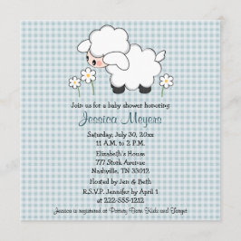 Convite Baby Lamb Baby Shower Invasores Blue Gingham