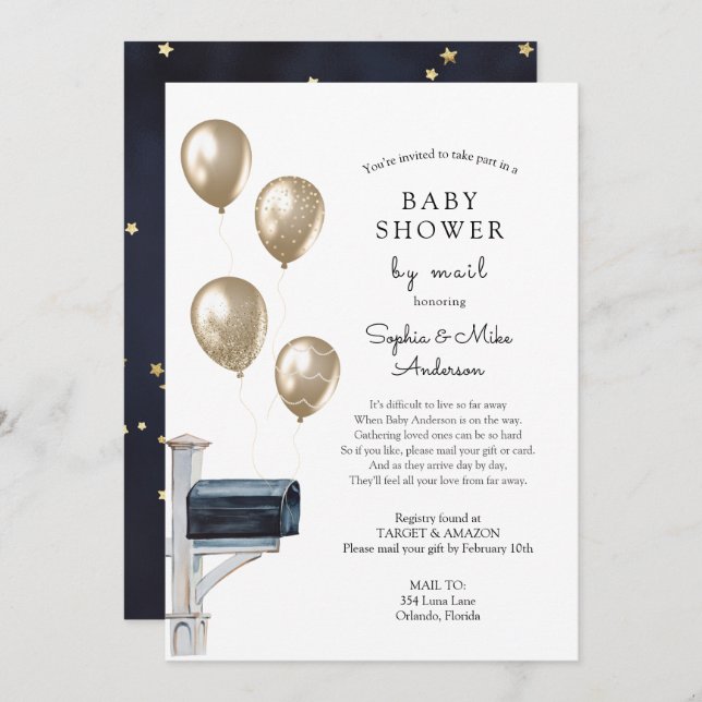 Convite Baby Long Distance Chá por Email (Frente/Verso)