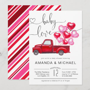 Convite Baby Love Balões de Coração de Caminhão Vermelho