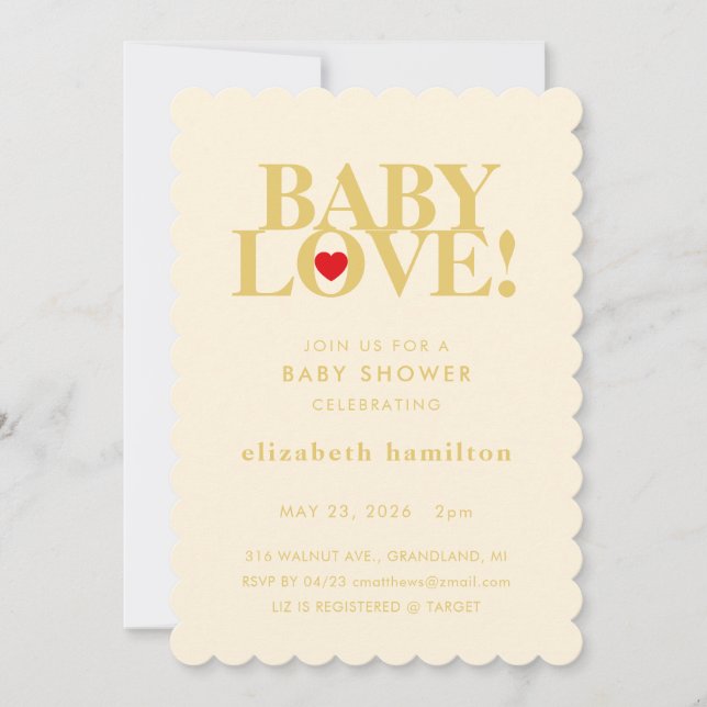 Convite BABY LOVE! Bold Cream Gold Baby Shower Invitation (Frente)