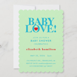 Convite BABY LOVE! Bold Green Blue Baby Shower Invitation