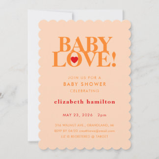 Convite BABY LOVE! Bold Orange Baby Shower Invitation