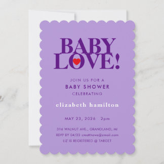 Convite BABY LOVE! Bold Purple Baby Shower Invitation