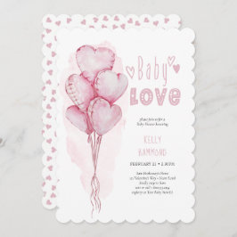 Convite Baby Love Pink Heart Balloons Chá de fraldas