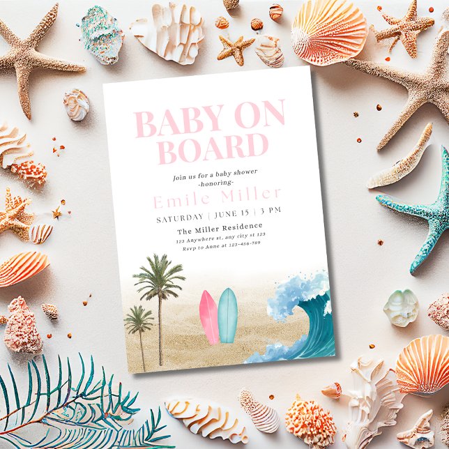 Convite Baby On Board Baby Shower, Surf Beach Baby Shower (Criador carregado)