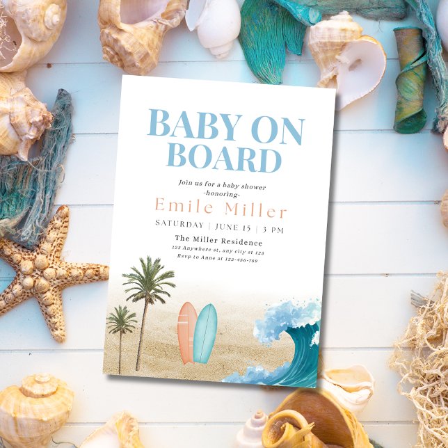 Convite Baby On Board Baby Shower, Surfing Boy Baby Shower (Criador carregado)