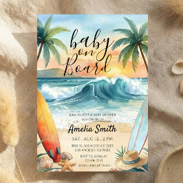 Convite baby on board beach coast surfboard baby shower