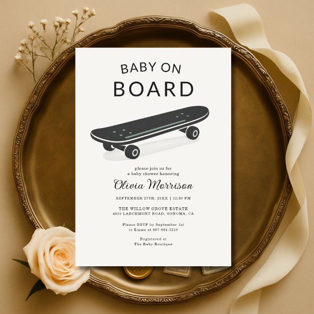Convite Baby on Board Skateboard Baby Shower (Criador carregado)