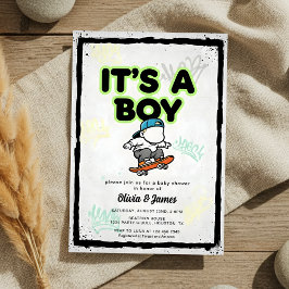 Convite Baby on Board Skateboard Baby Shower party Invitat